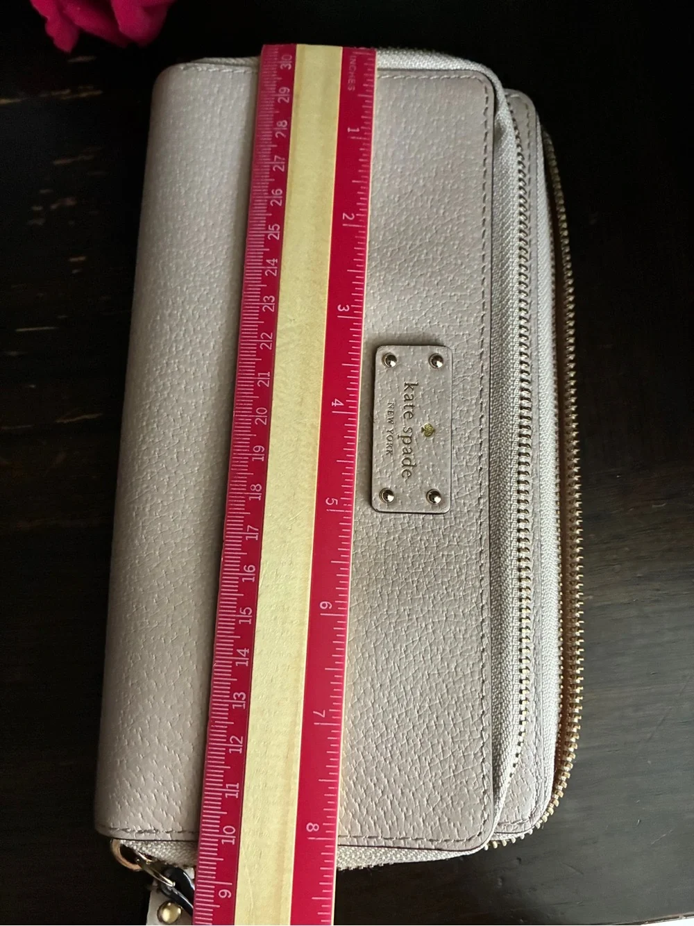 kate spade Pebbled Zip-Around Wristlet Wallet in Light Beige